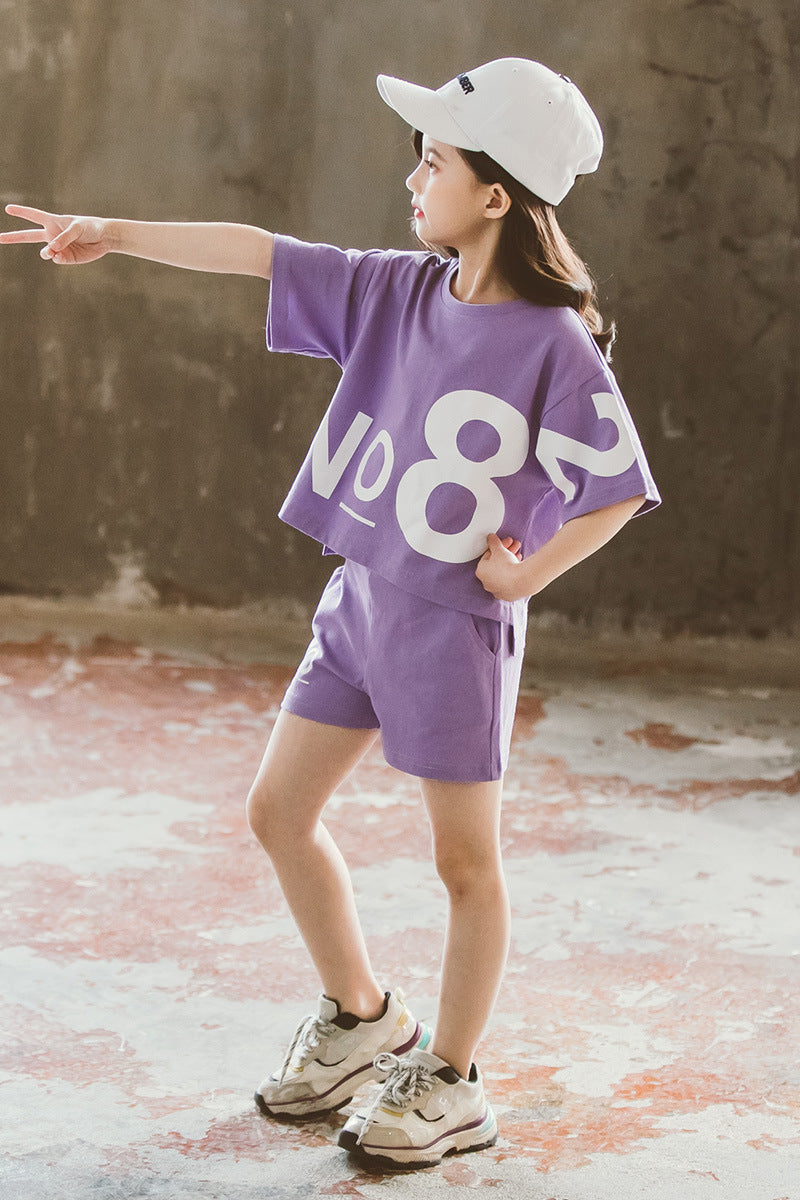 Loose Children's Wear Boy & Girl Short-sleeved Big Kids Sports Two-piece Suit