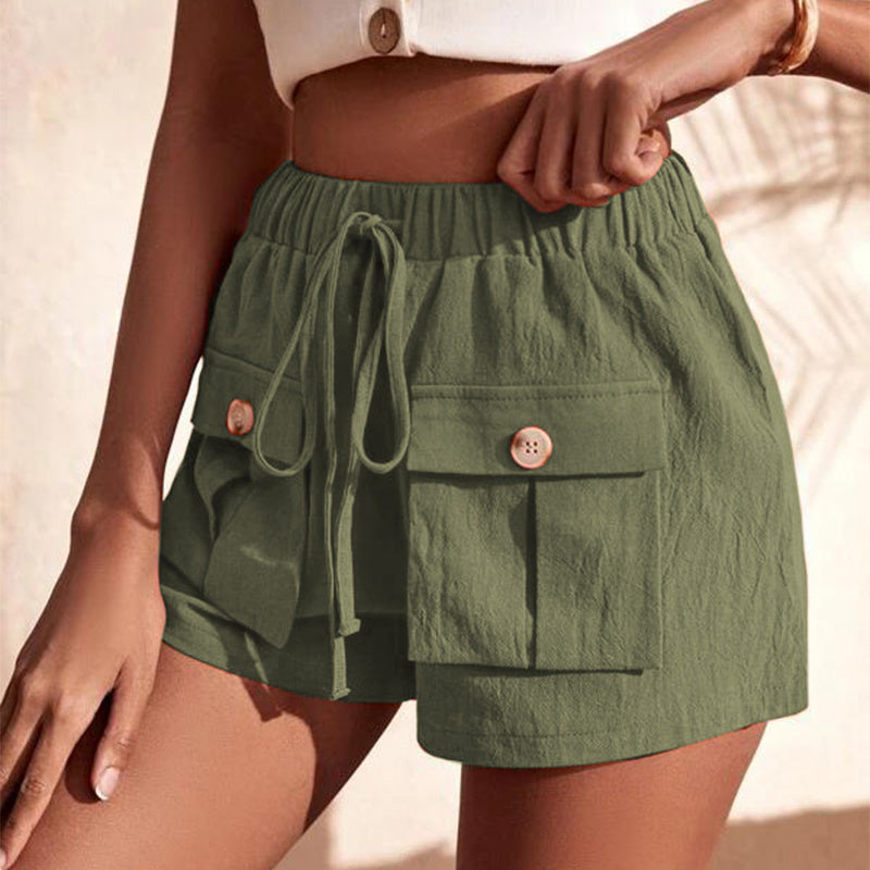 Casual Cargo Shorts With Pocket Loose Drawstring Pants - Summer Women
