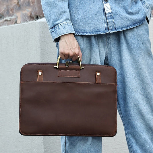 Horse Leather Men's Business Handbag - Genuine Leather Computer Bag