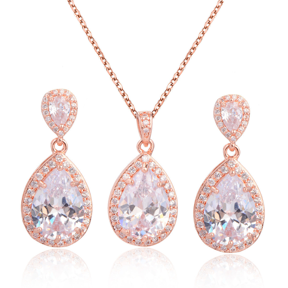 Luxury Bright Zircon Water Drops Wedding Jewelry Set - Bridal Wedding Jewelry Simple Graceful