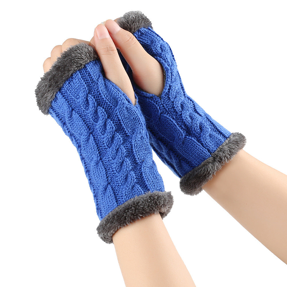 Winter Plush Gloves - Twist Knitted Fingerless Fleece Gloves Women Warm Thickened Woolen Gloves
