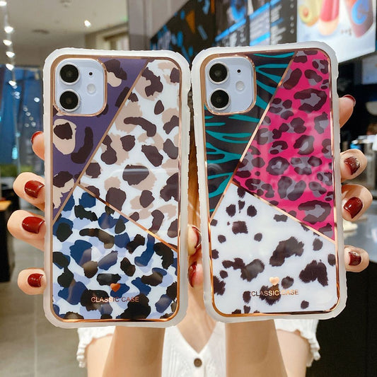 Electroplating Love Leopard Print Protective Cover Phone Case