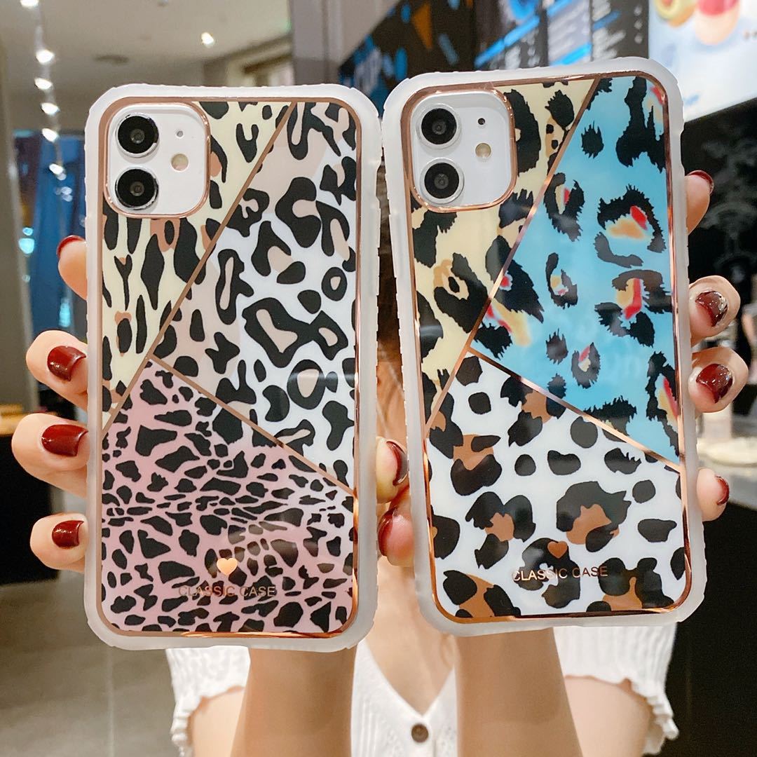 Electroplating Love Leopard Print Protective Cover Phone Case