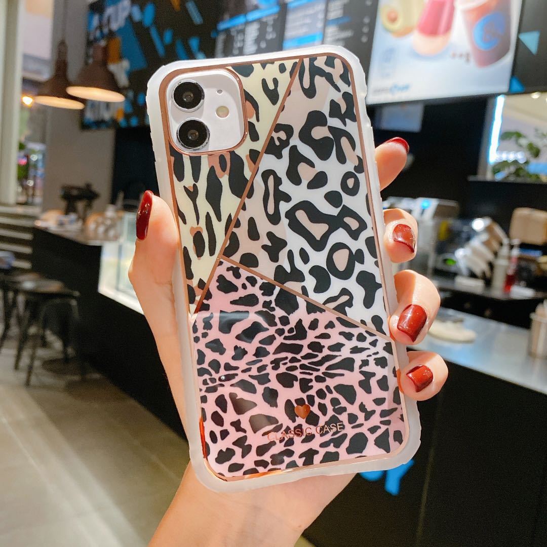 Electroplating Love Leopard Print Protective Cover Phone Case