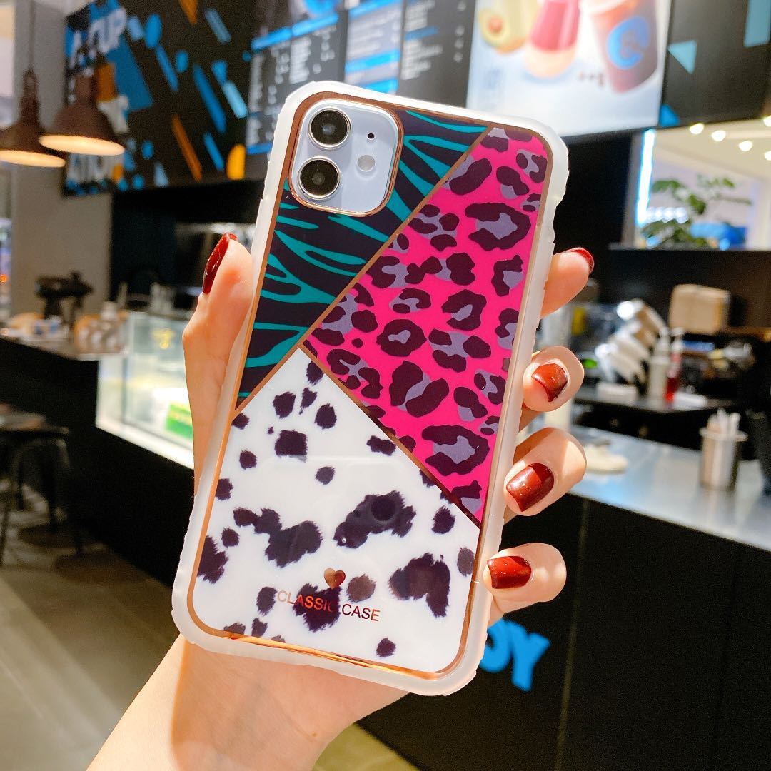 Electroplating Love Leopard Print Protective Cover Phone Case