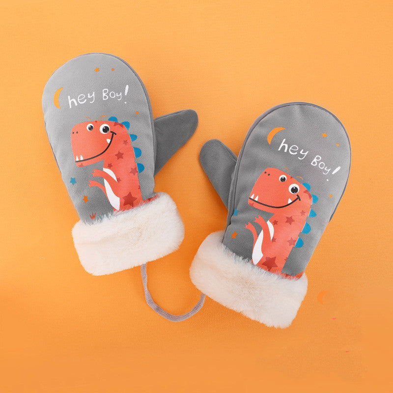Boys and Girls Cartoon Cute Warm and Velvet Pupil Lanyard Mittens
