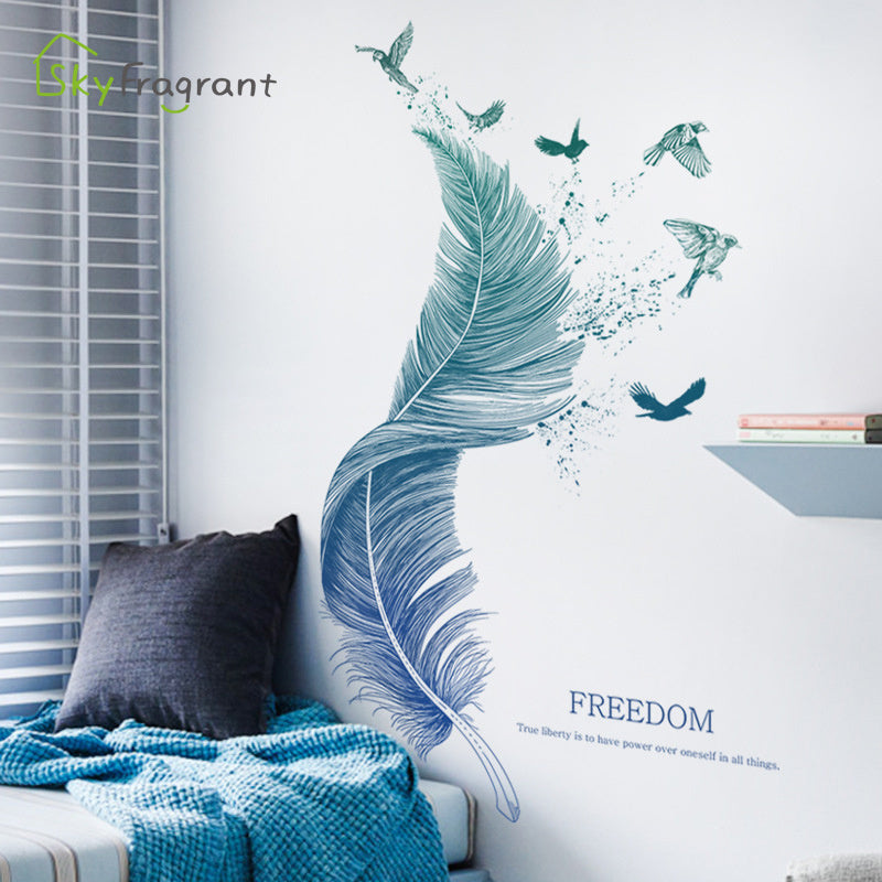 Luxury Feather Bird Wall Sticker – Waterproof PVC Wall Art (Extra Large) - JumoShop