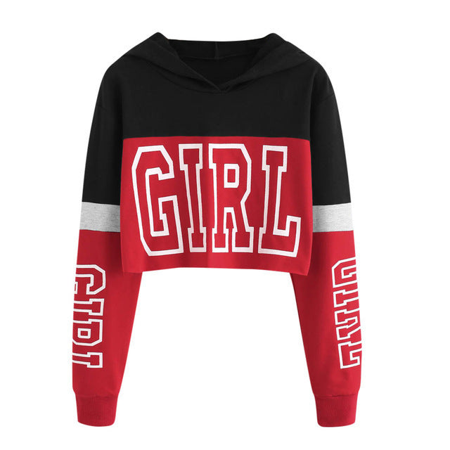 Crop Top Hoodie Sweatshirt - Hoodies Women Patchwork Lett
