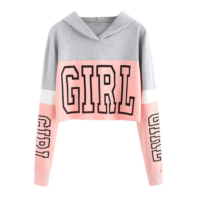 Crop Top Hoodie Sweatshirt - Hoodies Women Patchwork Lett