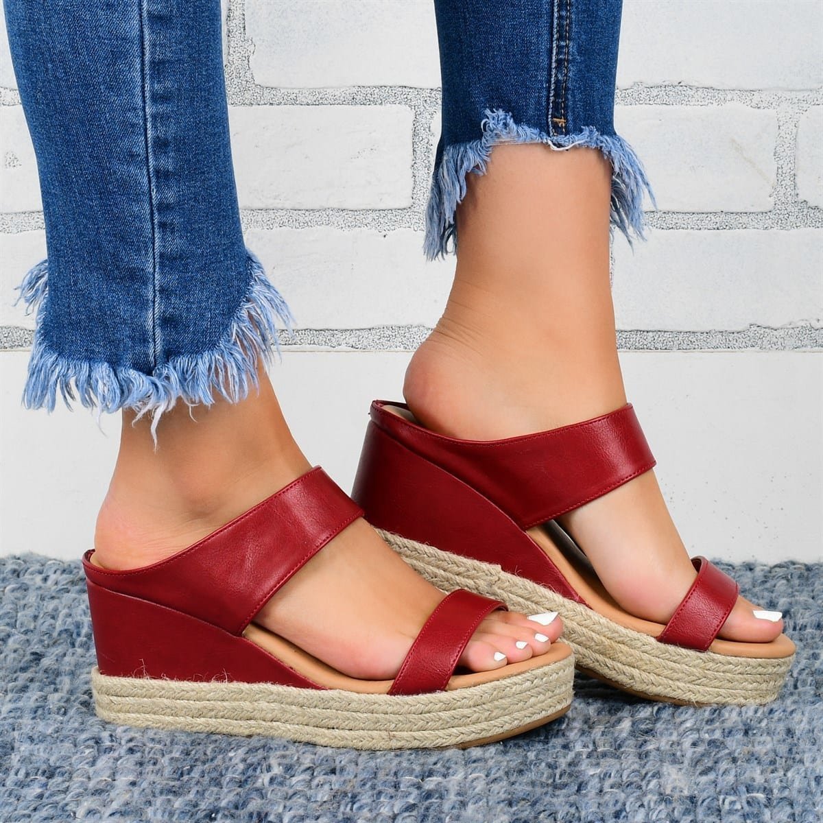 Wedge Heel Slippers - Casual Sandals Hemp High Wedge Heel Shoes
