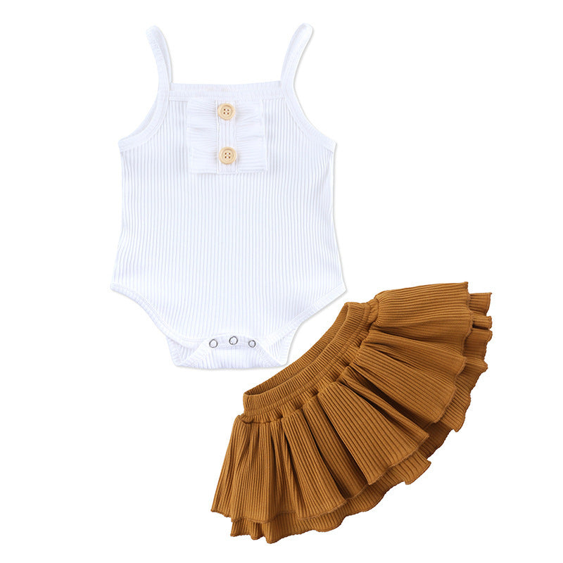 Adorable Baby Girls Summer Romper & Skirt Set – Trendy & Comfortable!  New Baby Clothing Girls Summer Romper Skirt Set - JumoShop