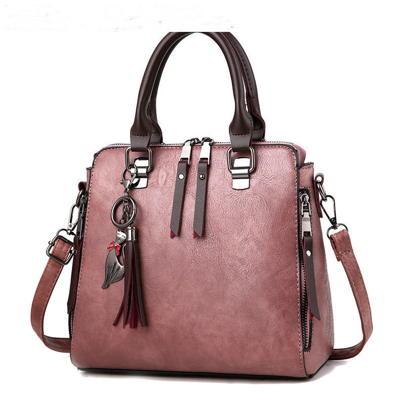 Vintage Handbag - Women's Leather Tassel Top-handle Bag Fashion Lady Tote Luxury Large Capacity Shoulder Bag