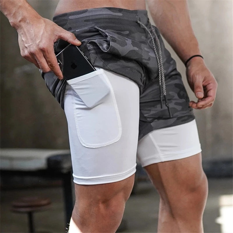 Running Shorts for Men - 2 In 1 Double-deck Quick Dry GYM Fitness Jogging Workout Pants
