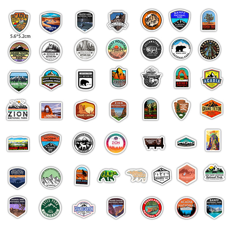 50 National Park Stationery Waterproof PVC Stickers - JumoShop
