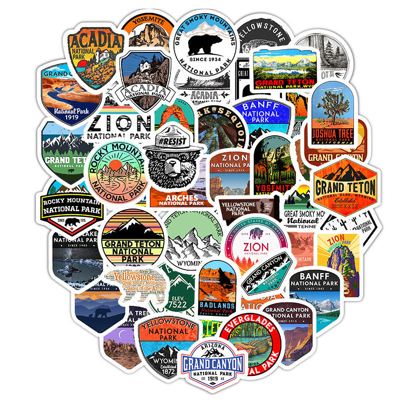50 National Park Stationery Waterproof PVC Stickers - JumoShop