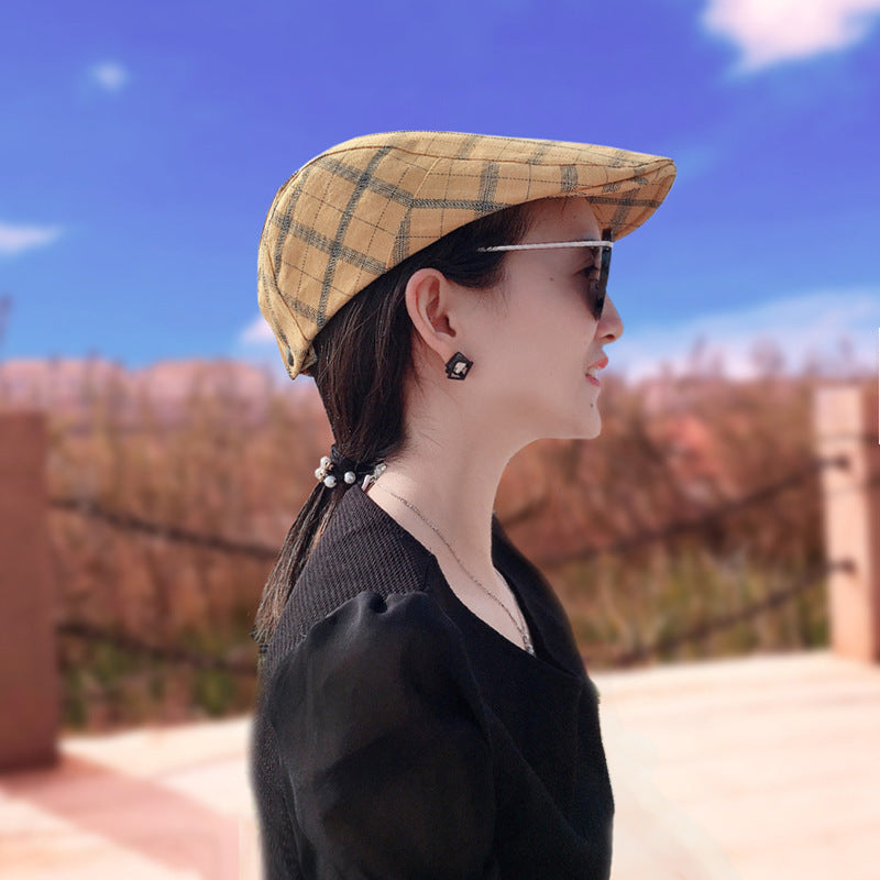 Visor Beret Sun Hat - Peaked Cap Forward Cap Plaid Baseball Cap