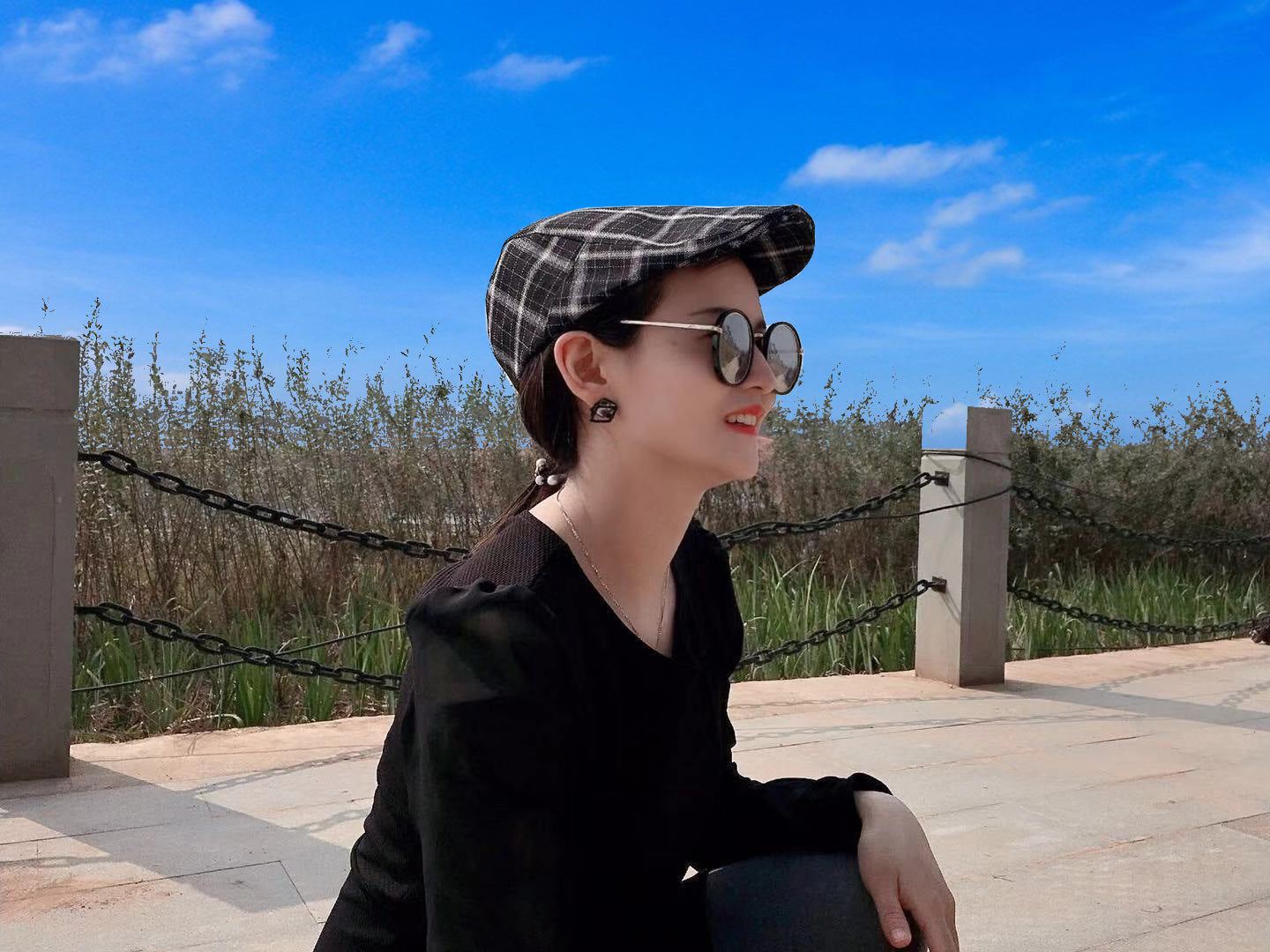 Visor Beret Sun Hat - Peaked Cap Forward Cap Plaid Baseball Cap