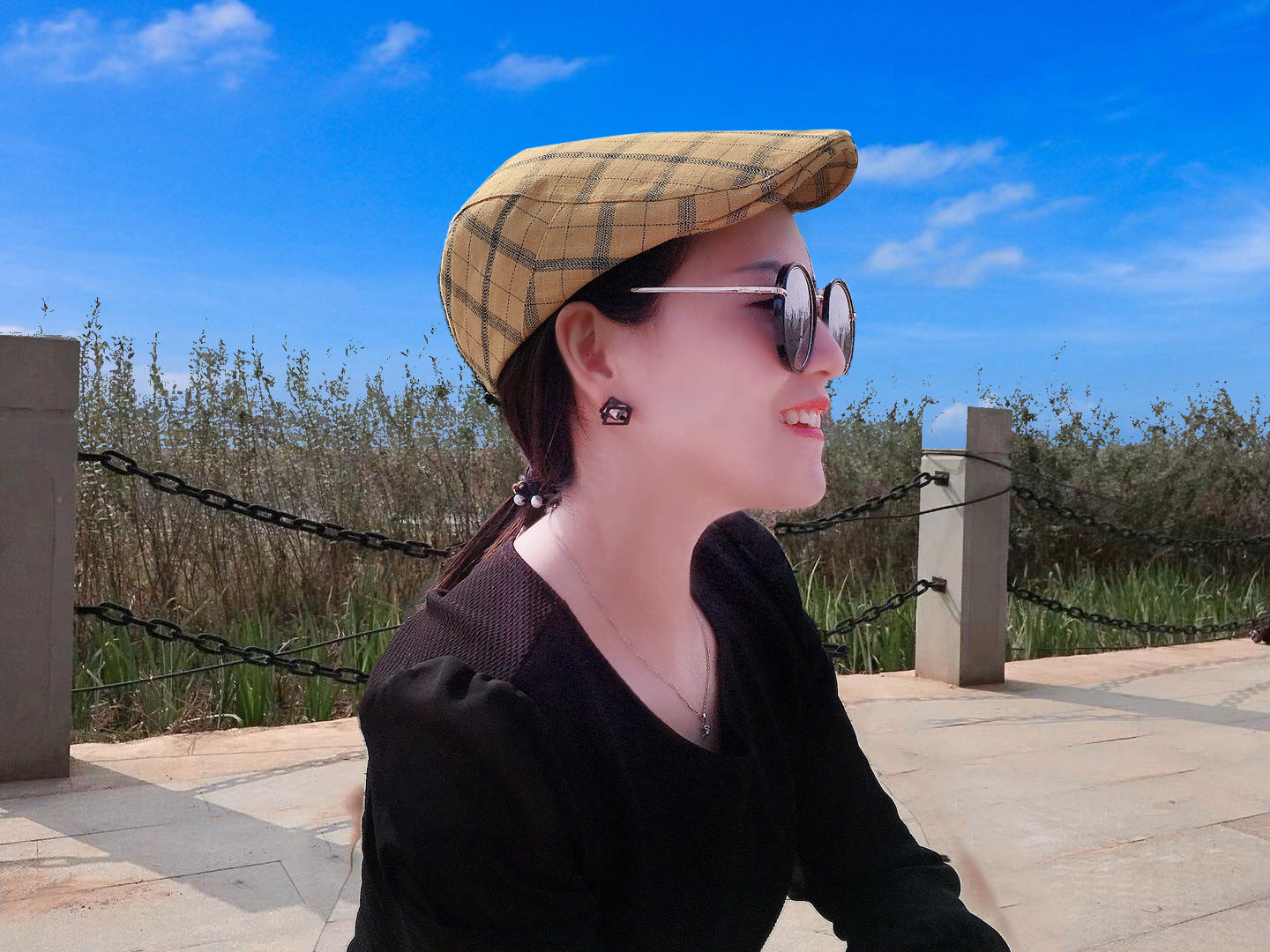 Visor Beret Sun Hat - Peaked Cap Forward Cap Plaid Baseball Cap