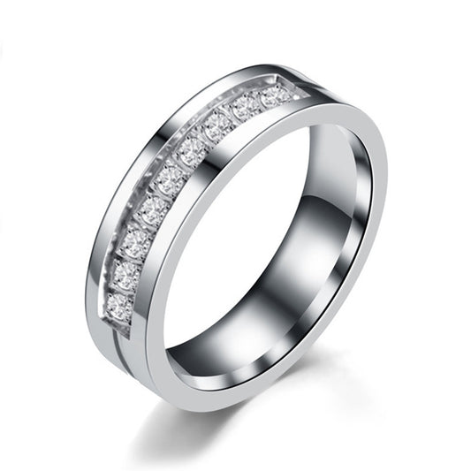 Simple Men's Titanium Steel Ring Zircon - Couple Ring