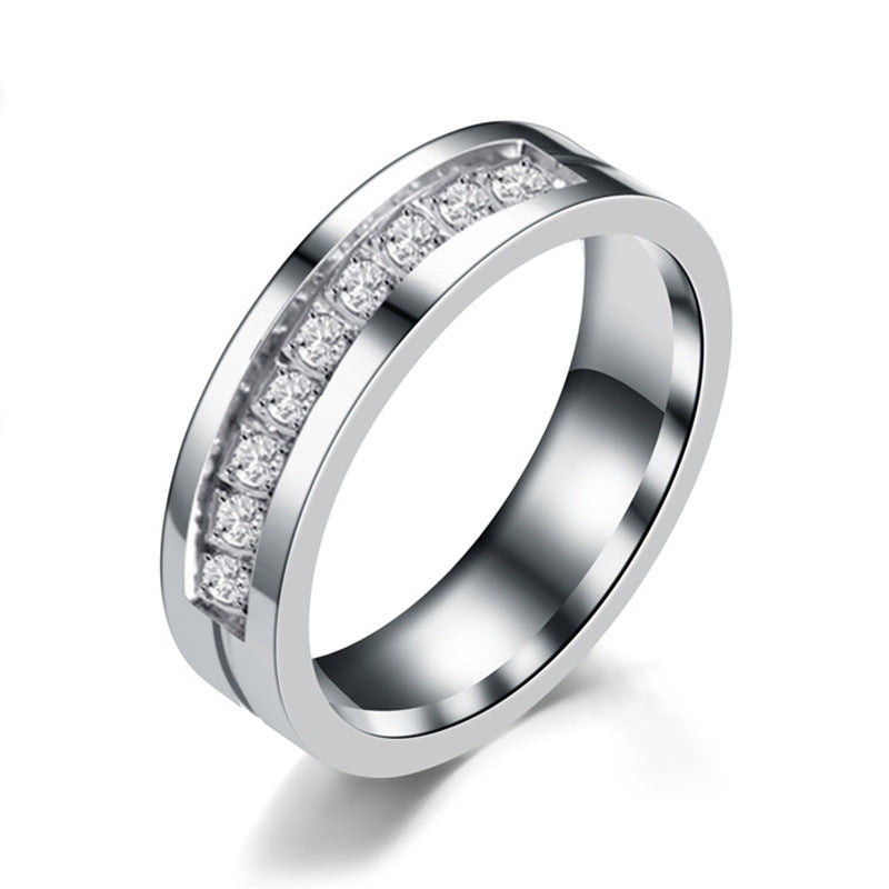 Simple Men's Titanium Steel Ring Zircon - Couple Ring