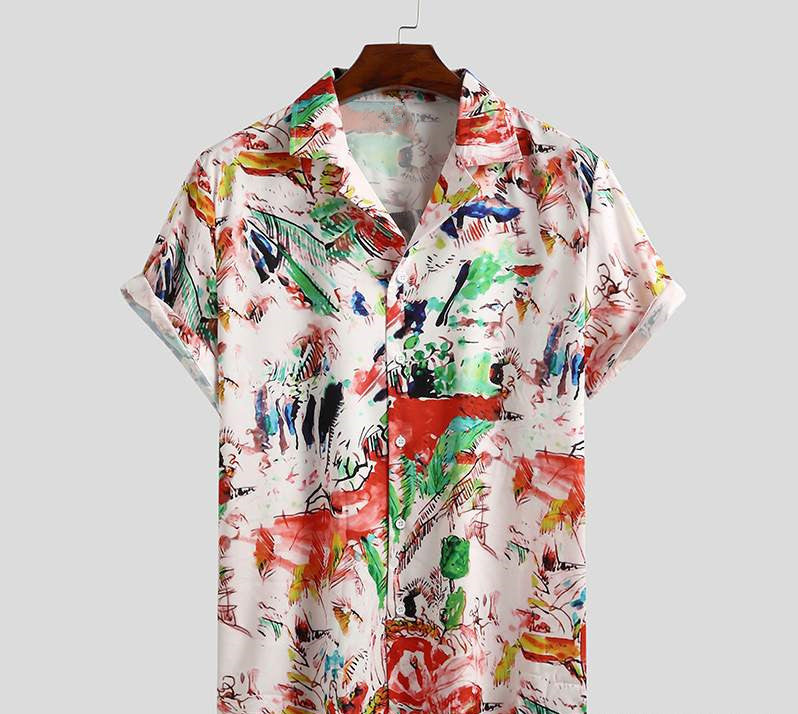 Men's Short Sleeve Printed Shirt for Summer - Hawaiian Beach Men's Shirt