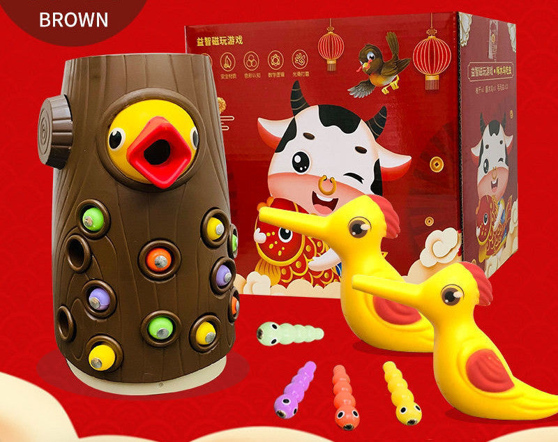 Woodpecker Magnetic Catch The Worm Animal Feeding Toy - Small Birds Children Educate Fishing Toys Kit Kids Gift Set