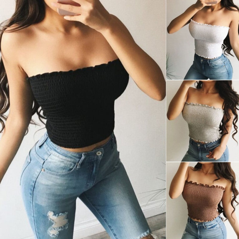 Sexy Summer Shirred Top - Women Sleeveless Crop Tops Backl