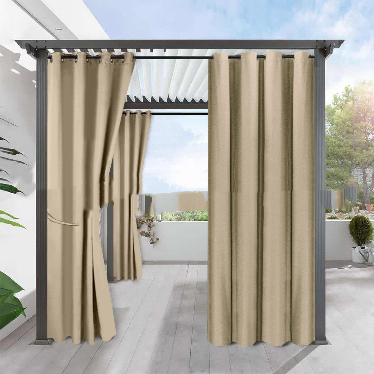 Simple Full Blackout Fine Linen Curtain - Blackout Waterproof Sunscreen Heat Insulation Curtain