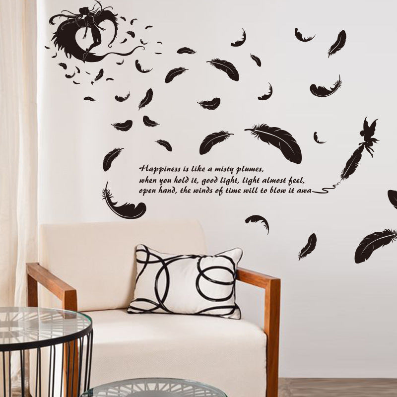 Wall Stickers Wallpaper - Wholesale Feather Angel Three Generations Removable Bedroom Living Room Decoration Wall Stickers