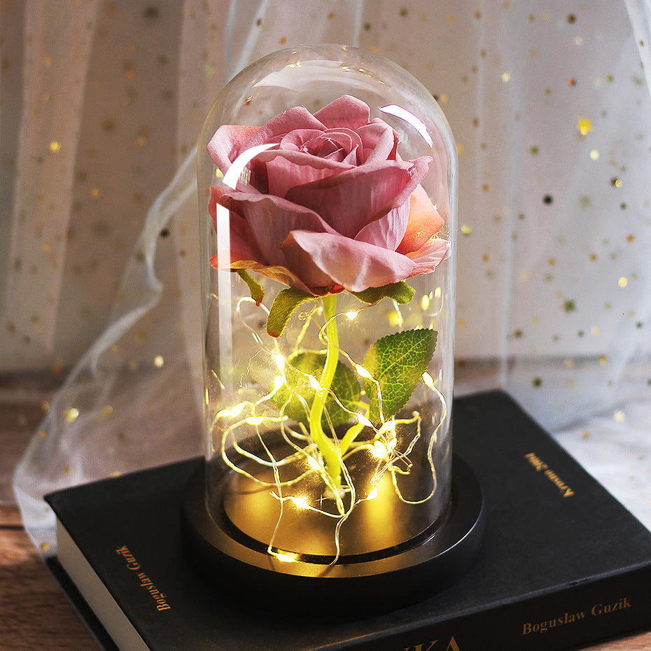 Glass Cover Luminous Led Ornament - Mothers Day Wedding Favors Bridesmaid Gift Immortal Simulation Rose