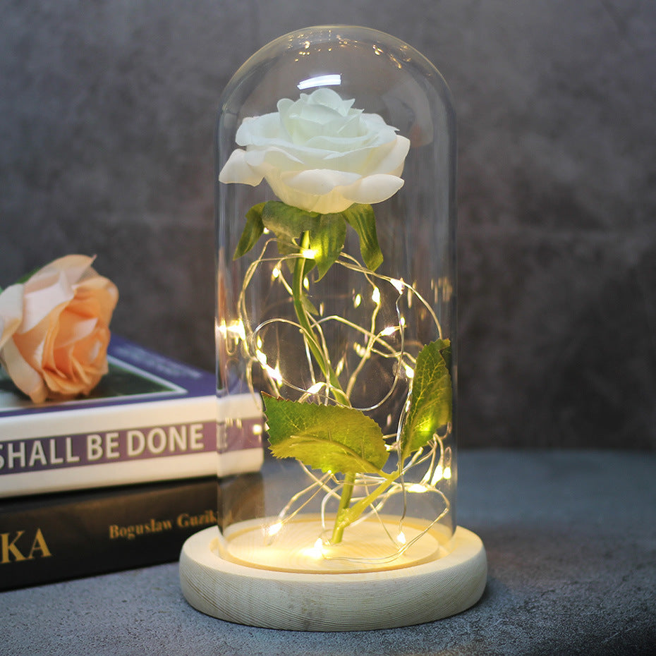 Glass Cover Luminous Led Ornament - Mothers Day Wedding Favors Bridesmaid Gift Immortal Simulation Rose