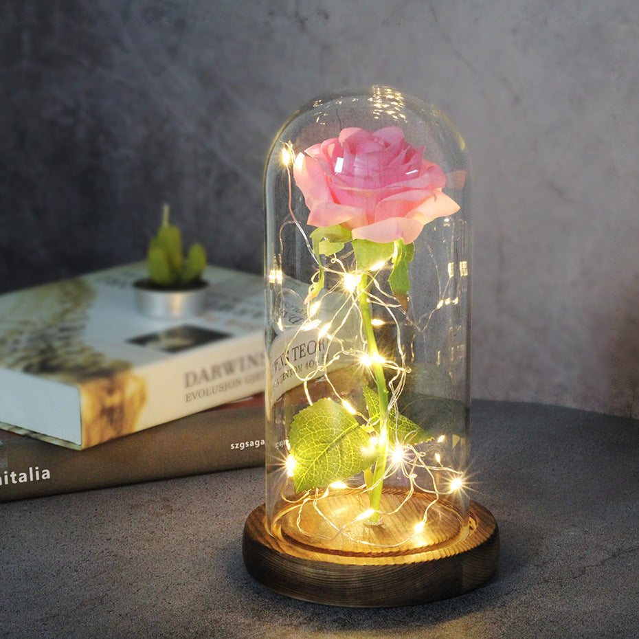Glass Cover Luminous Led Ornament - Mothers Day Wedding Favors Bridesmaid Gift Immortal Simulation Rose