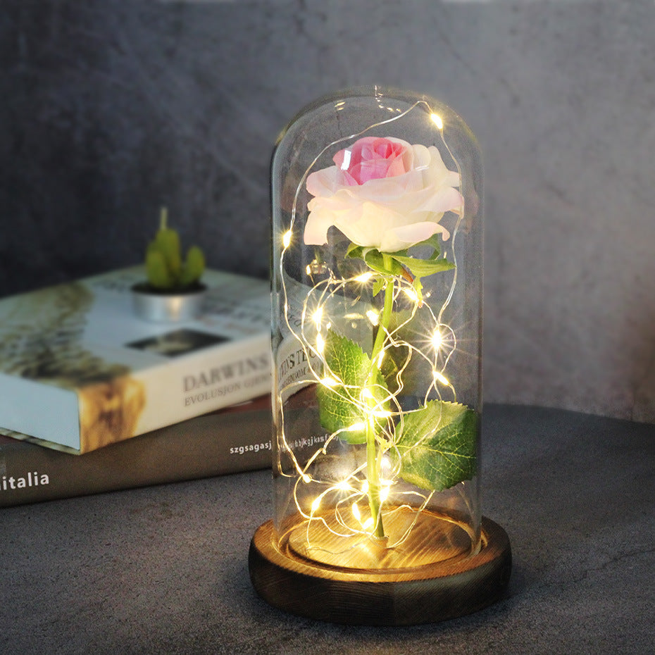 Glass Cover Luminous Led Ornament - Mothers Day Wedding Favors Bridesmaid Gift Immortal Simulation Rose