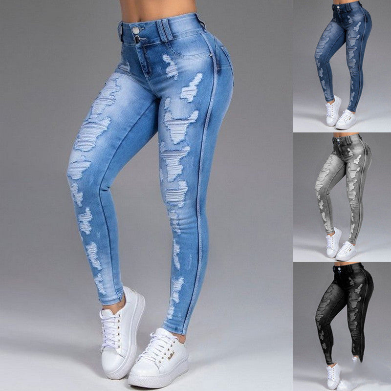 Ladies' Jeans - Ripped Holes Stretch Jeans for Women