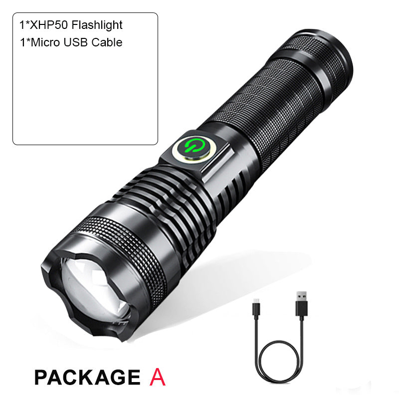 Strong Zoom Flashlight - Battery Display USB Rechargeable Outdoor Lighting Strong Light Flashlight
