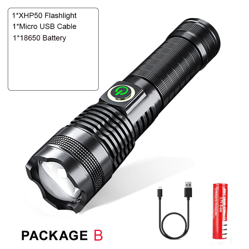Strong Zoom Flashlight - Battery Display USB Rechargeable Outdoor Lighting Strong Light Flashlight