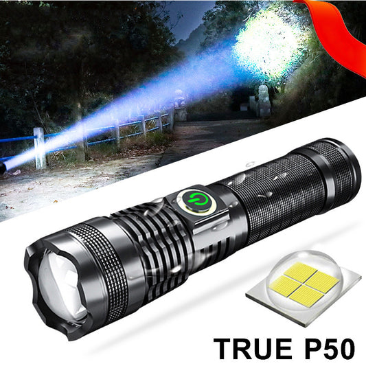 Strong Zoom Flashlight - Battery Display USB Rechargeable Outdoor Lighting Strong Light Flashlight