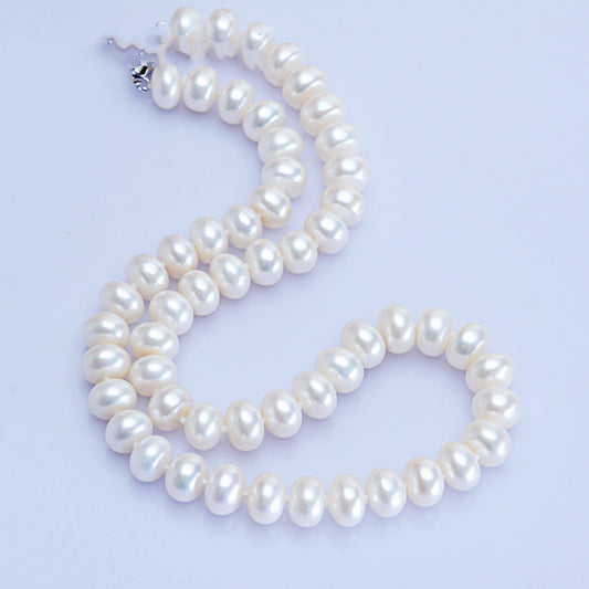 Freshwater Pearl Necklace 10-11mm Steamed Bread Round Strong Light Ball Button Necklace Jewelry Factory Wholesale