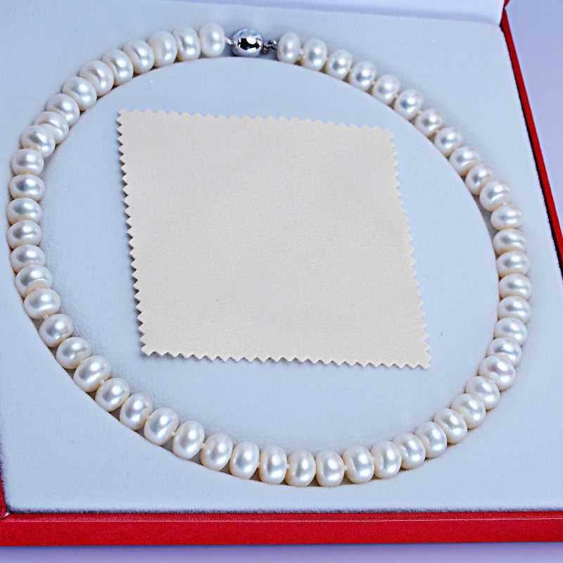 Freshwater Pearl Necklace 10-11mm Steamed Bread Round Strong Light Ball Button Necklace Jewelry Factory Wholesale