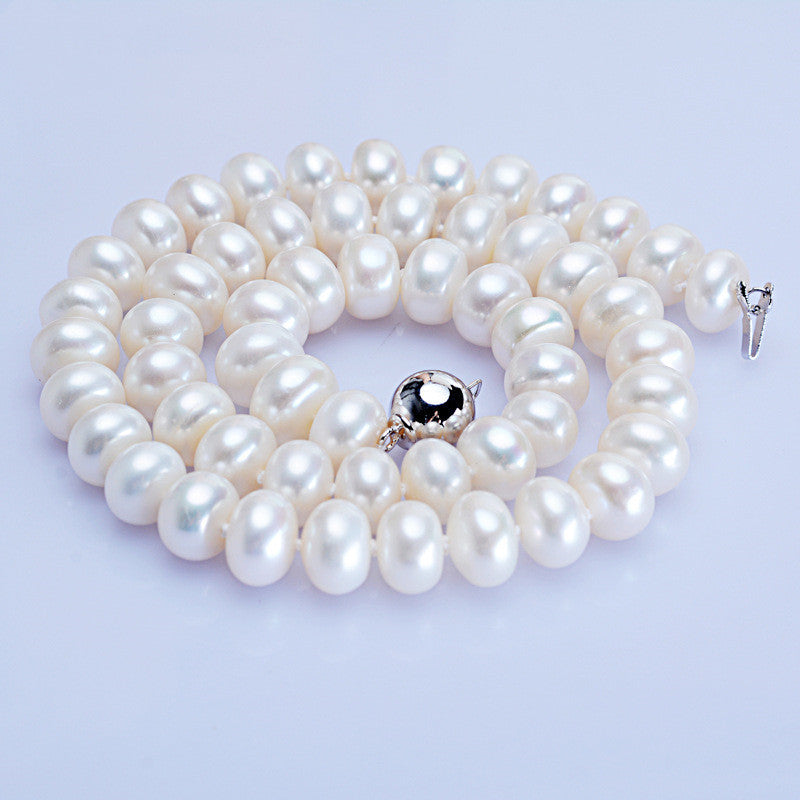 Freshwater Pearl Necklace 10-11mm Steamed Bread Round Strong Light Ball Button Necklace Jewelry Factory Wholesale