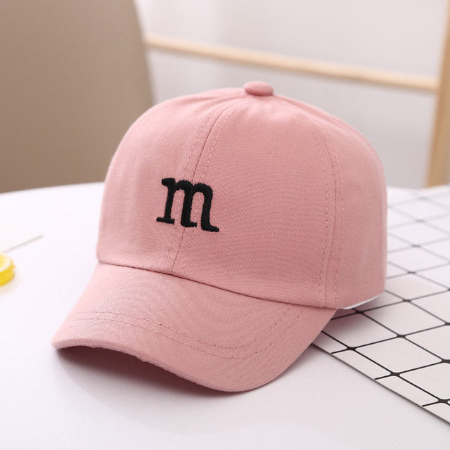 Baseball Cap Letter M Embroidered - Children's Cotton Spring and Autumn Hat Cap