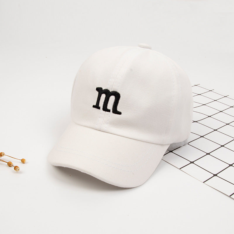 Baseball Cap Letter M Embroidered - Children's Cotton Spring and Autumn Hat Cap