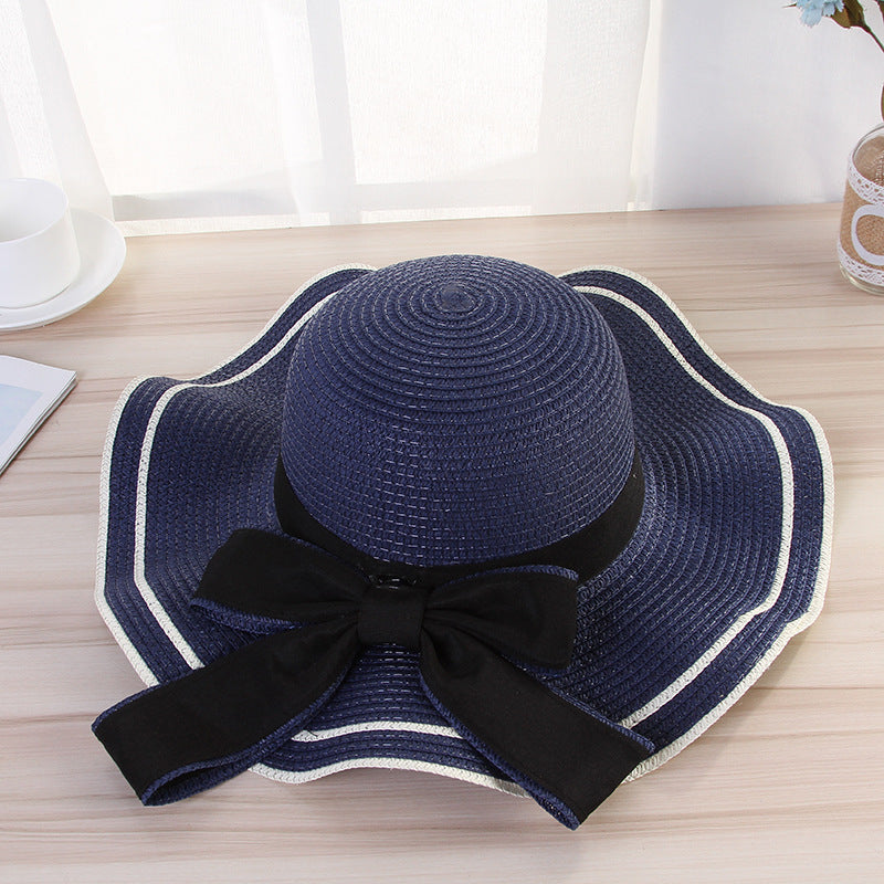 Women Straw Sunshade Hat - Summer Sun Hat  Panama  Fashion Bow Beach Hat Foldable Travel Caps