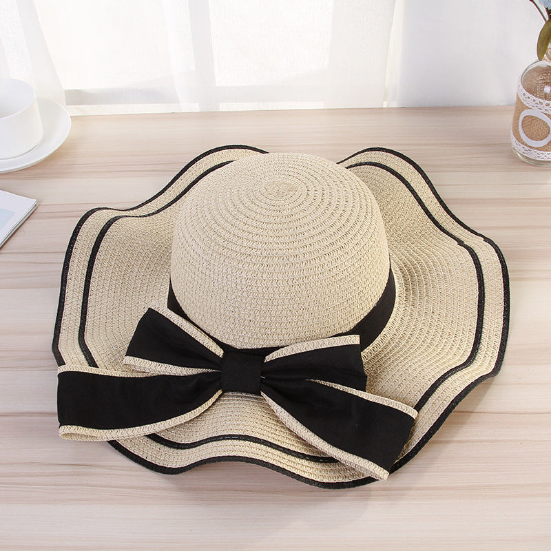 Women Straw Sunshade Hat - Summer Sun Hat  Panama  Fashion Bow Beach Hat Foldable Travel Caps