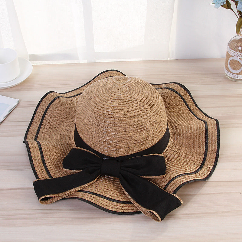 Women Straw Sunshade Hat - Summer Sun Hat  Panama  Fashion Bow Beach Hat Foldable Travel Caps