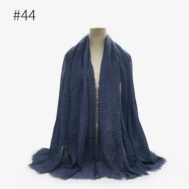 Bubble Plain Cotton fringe Scarf - Women Soft Solid Hijab Pashmina Wrap Hijab