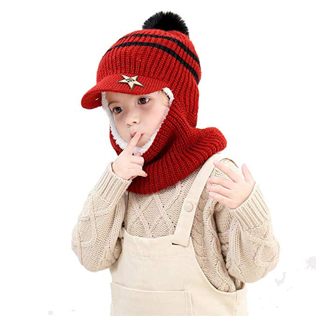 Children's Hat Knitted With Plush And Thick Warm Ear Protector