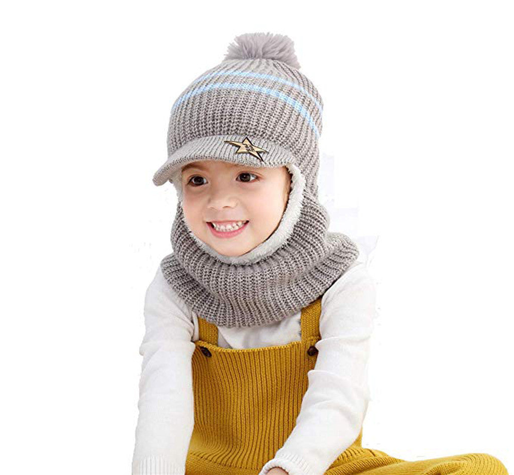 Children's Hat Knitted With Plush And Thick Warm Ear Protector
