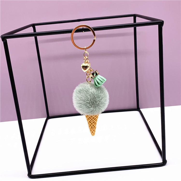 Ice Cream Keychain - Cute Bag Cartoon Plush Pendant Cone Car Key Chain Ring Hair Ball Creative Gift