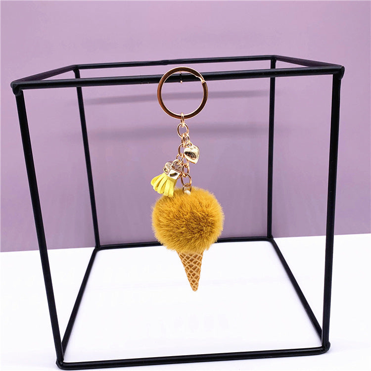 Ice Cream Keychain - Cute Bag Cartoon Plush Pendant Cone Car Key Chain Ring Hair Ball Creative Gift